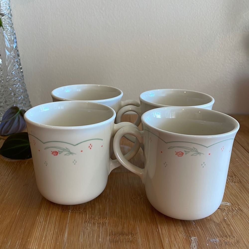 🌷 Vintage Corning Ware Tulip Coffee Mugs Set of 6 Floral Cups